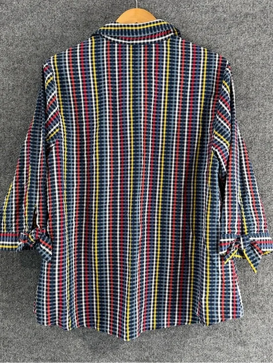 Anne Klein Womens Textured Multicolor Striped Button Up Top 3/4 Sleeve Size 1X - Picture 2 of 10